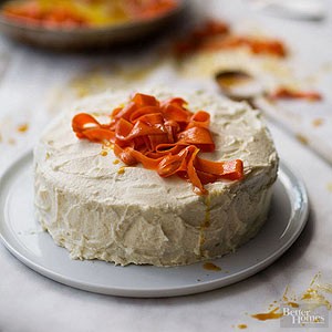 Fresh pineapple cake with candied carrot ribbons