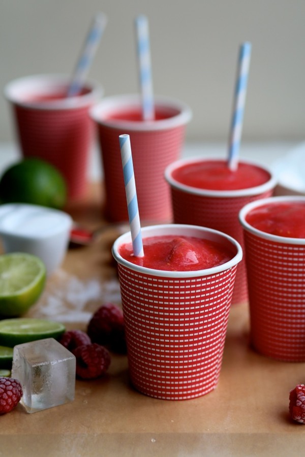 Fresh raspberry and gin slushies