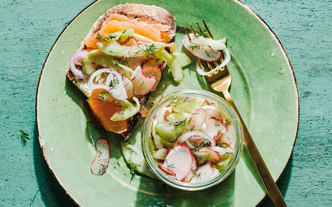 Fresh rhubarb, cucumber and dill pickle