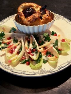 Fresh salad with endive, apple, pomegranate & buttermilk dressing