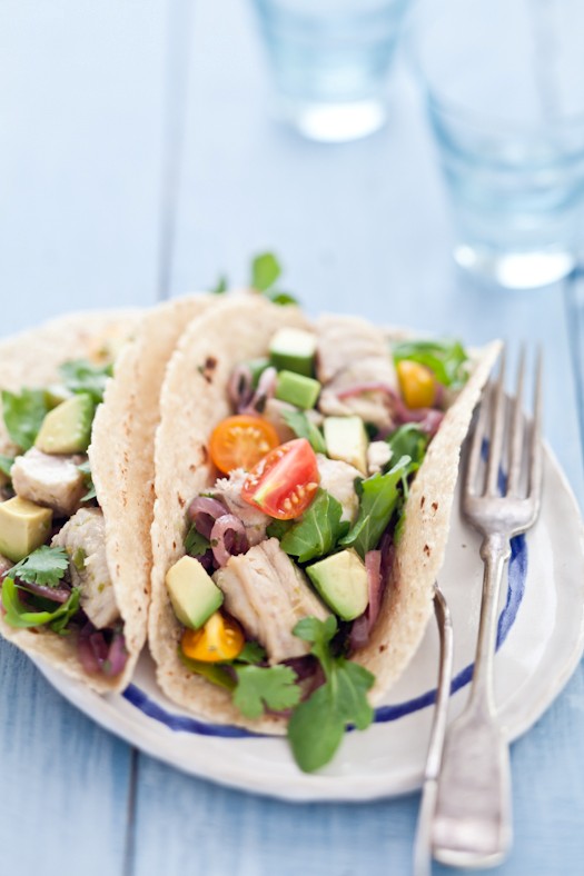 Fresh shark tacos with lime & red onion marinade