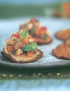 Fresh shiitake stuffed with vegetable tartare