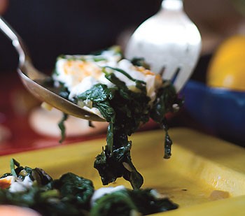 Fresh spinach with garlic-yogurt sauce
