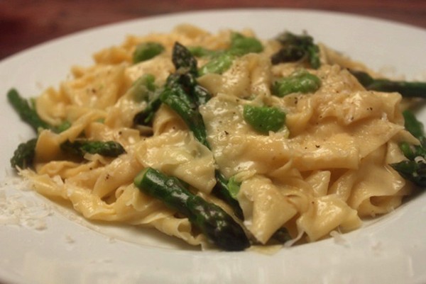 Fresh springtime pasta with farmer’s market asparagus and fava beans