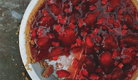 Fresh strawberry pie with whipped cream
