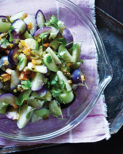 Fresh tomatillo salsa with charred peppers & cilantro