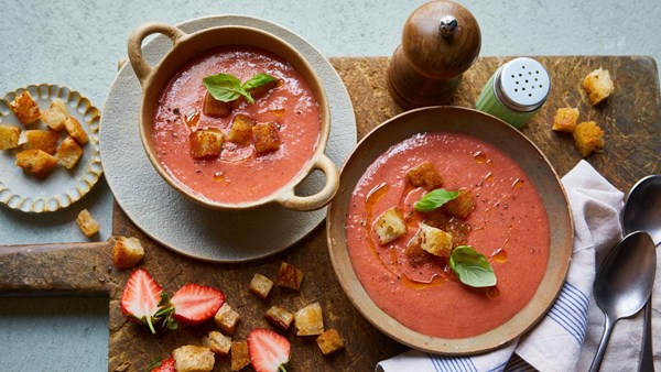 Fresh tomato and strawberry gazpacho 