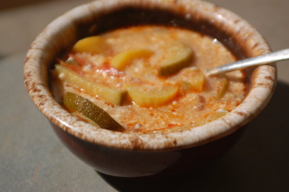 Fresh tomato and summer squash soup