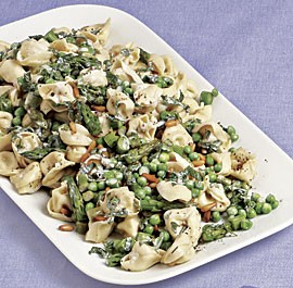 Fresh tortellini with asparagus, peas, and mint