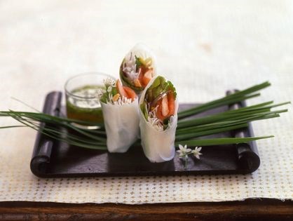 Fresh Vietnamese-style salmon spring rolls