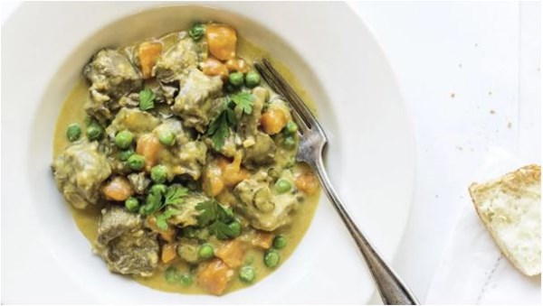 Fricasse of lamb with peas, lemons and Parmesan