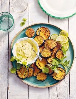 Fried aubergine with mustard yogurt