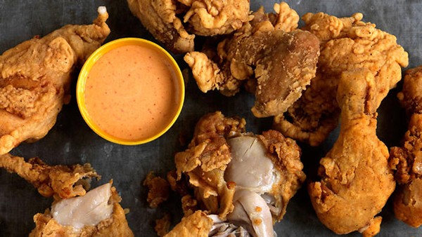 Fried baby chicken with kimchi mayonnaise