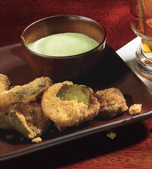 Fried bread-and-butter pickles with green goddess dressing