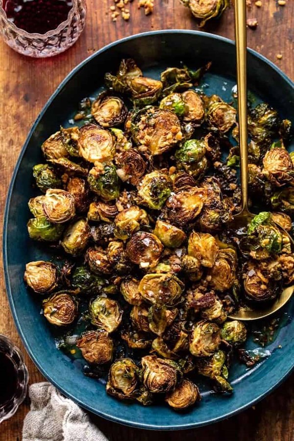 Fried Brussels sprouts with cider vinaigrette and bacon crumbs