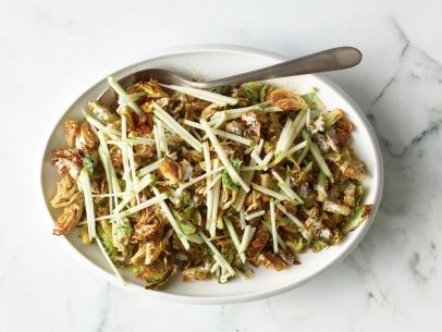 Fried Brussels sprouts with creamy mustard and cider dressing