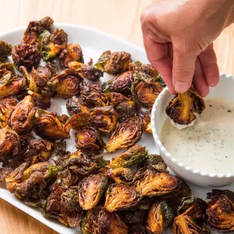 Fried Brussels sprouts with lemon-chive dipping sauce