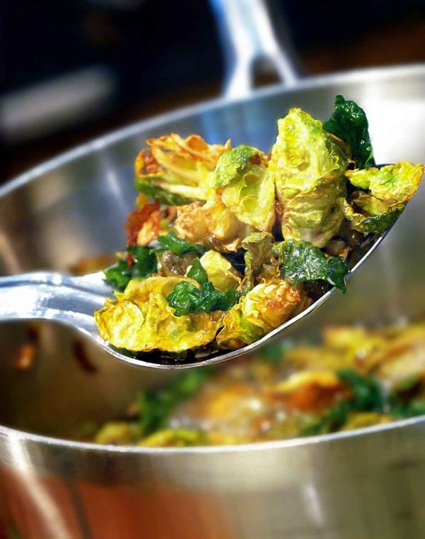 Fried Brussels sprouts with walnuts and capers
