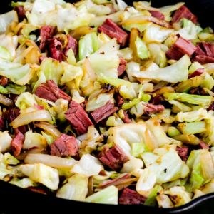 Fried cabbage with corned beef