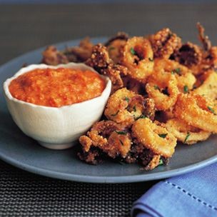 Fried calamari with romesco