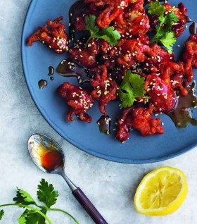 Fried calamari with spicy sesame syrup