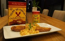Fried catfish with crawfish au gratin