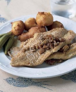 Fried catfish with pecan sauce