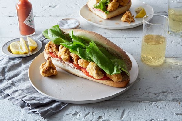 Fried cauliflower po'boys with olive "remoulade"