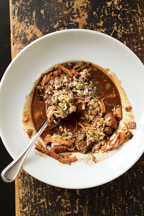 Fried chicken and andouille gumbo