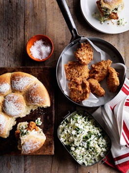 Fried chicken and coleslaw rolls
