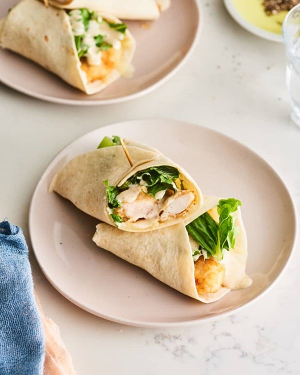 Fried chicken caesar salad wraps