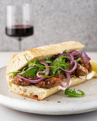 Fried-chicken-liver and sautéed-onion Po' Boys