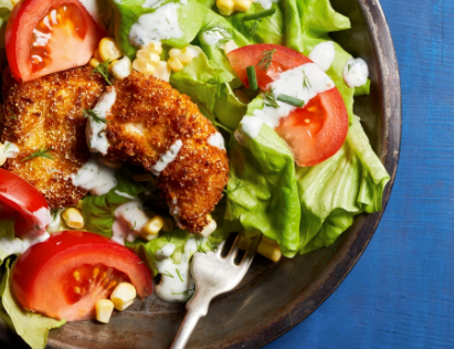 Fried chicken salad with buttermilk dressing