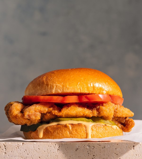 "Fried" chicken sandwich with special sauce