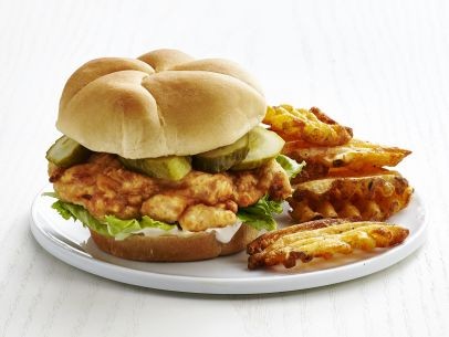 Fried chicken sandwiches with waffle fries