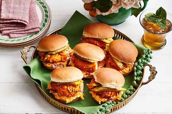 Fried chicken sliders with pimiento cheese