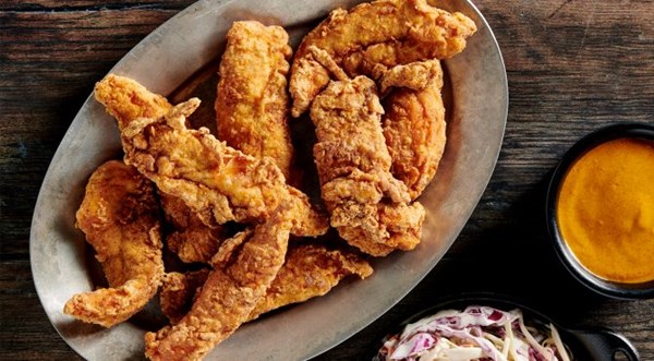 Fried chicken tenders with coleslaw [Ted Pappas]