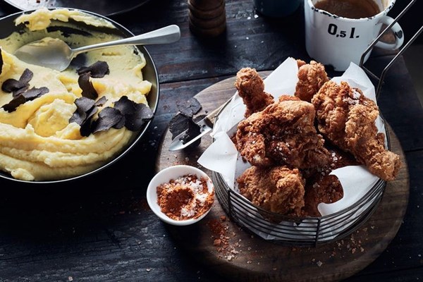 Fried chicken with Aussie truffle mash and gravy