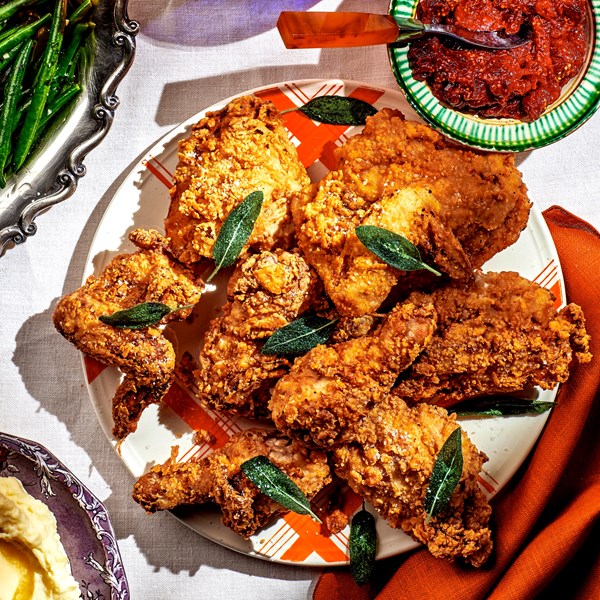 Fried chicken with cranberry-mustard sauce
