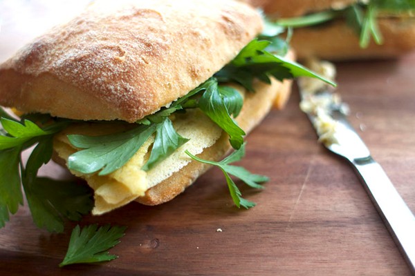Fried chickpea polenta sandwich