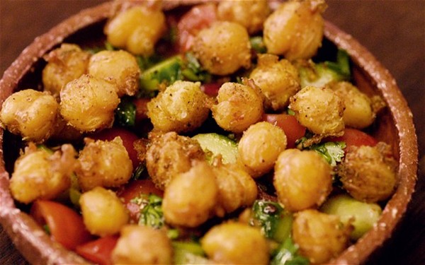 Fried chickpeas and chopped salad