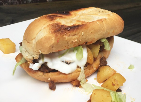 Fried chorizo and potato sandwiches (Pambazos)