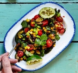 Fried courgettes and beans