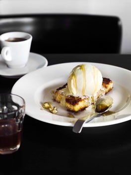 Fried custard with vanilla ice-cream and honey