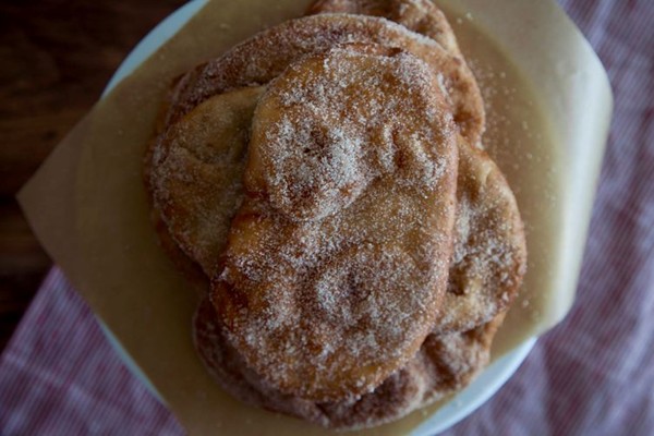 Fried dough with cinnamon sugar (Beaver tails or elephant ears)
