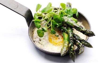 Fried duck egg with asparagus and truffle