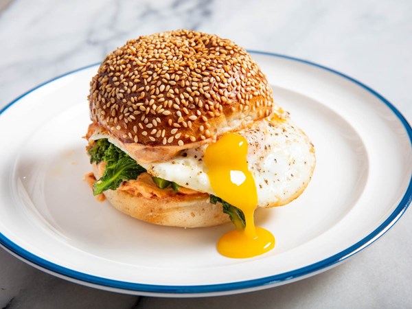 Fried egg sandwiches with 'nduja mayo and broccoli rabe