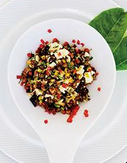 Fried eggplant salad with feta