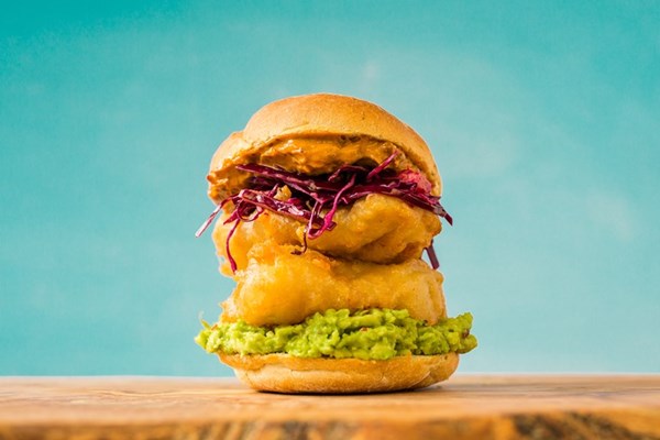 Fried fish sandwich with chipotle mayo and coleslaw (Torta de pescado)