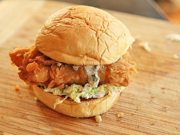 Fried fish sandwiches with creamy slaw and tartar sauce